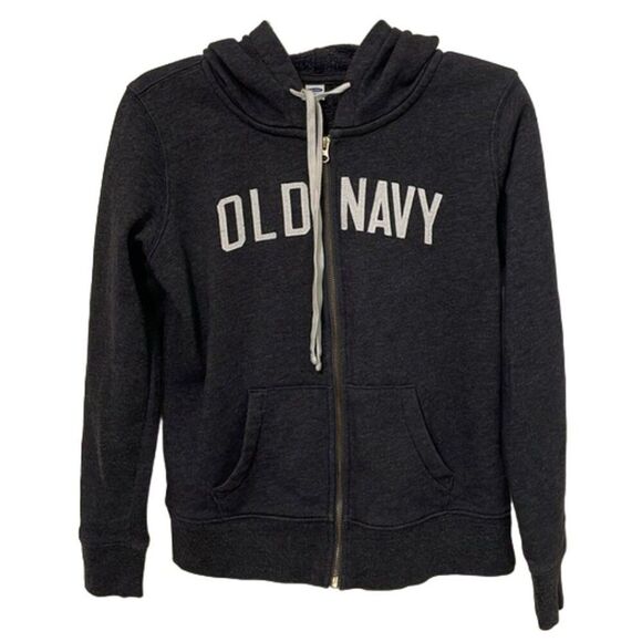 Old Navy Charcoal Gray Logo Full Zip Hoodie Womens Size Extra Small - Picture 1 of 11